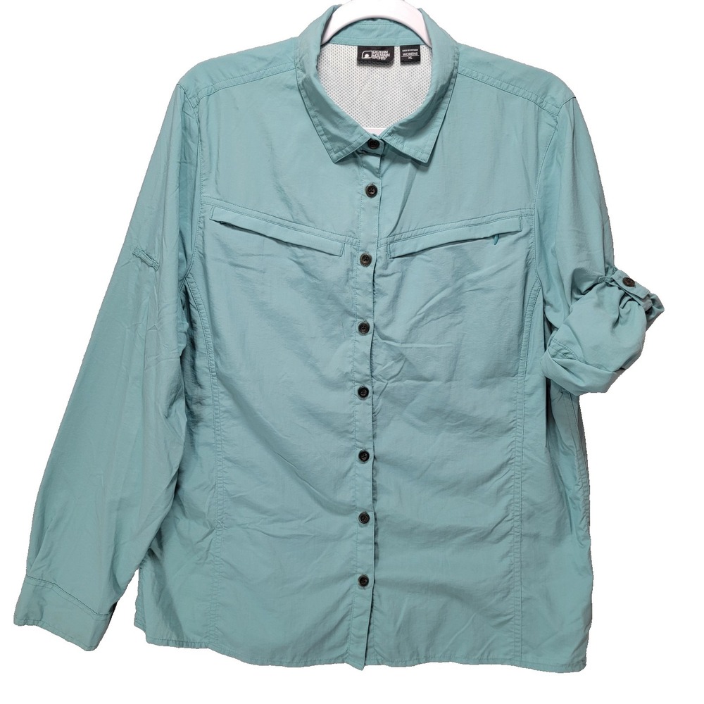 Eastern Mountain Sports Vented Hiking Shirt Womens XL Teal Nylon Outdoor Button